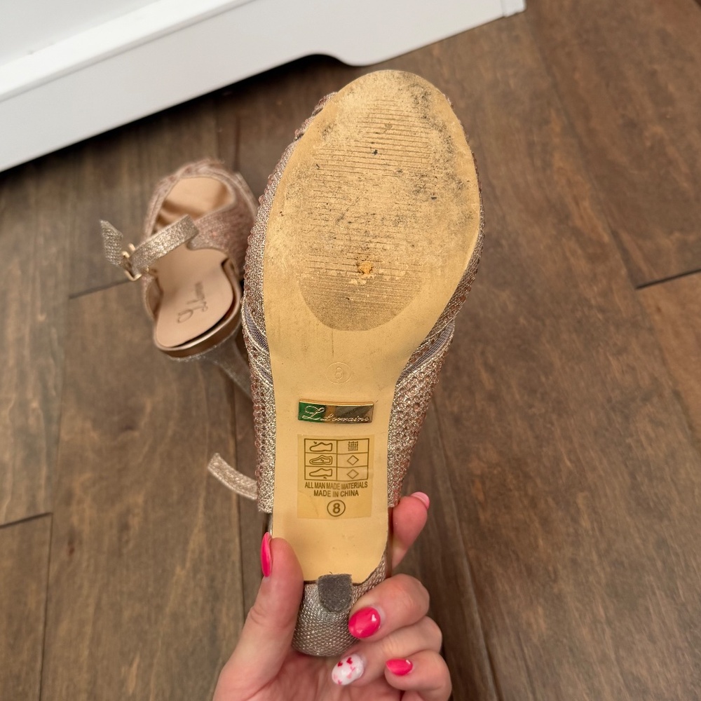 L Lorraine Gold Rhinestone Heels - Picture 8 of 10